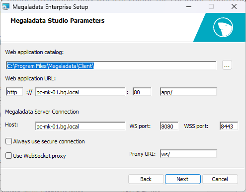 Megaladata Studio parameters