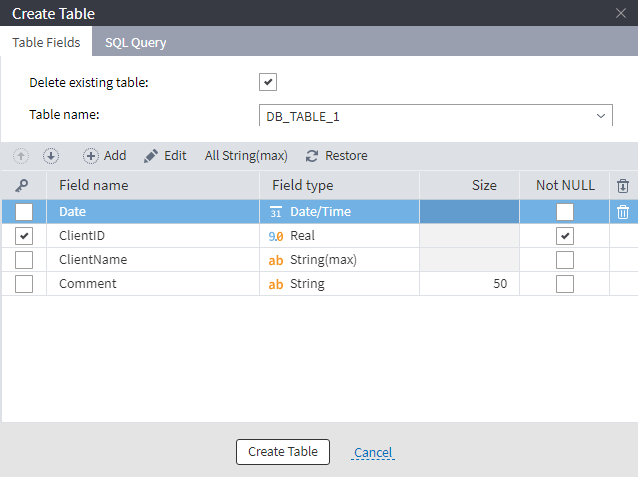 Configuring new table fields