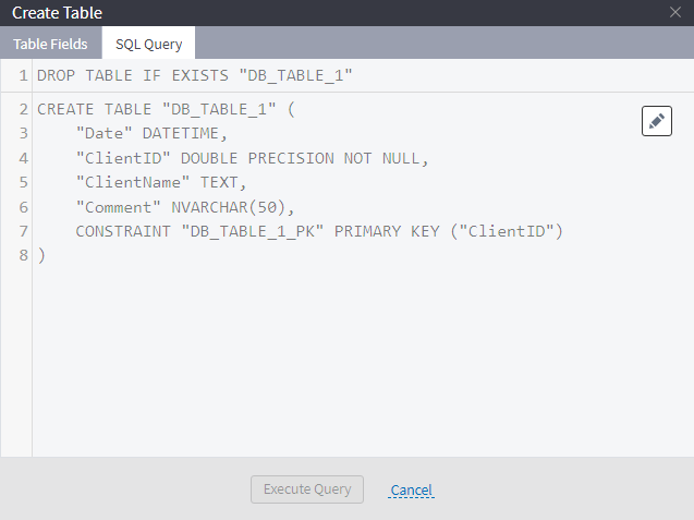 New table as an SQL query