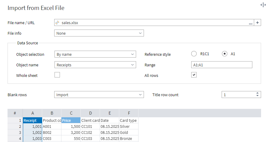 Setting import parameters