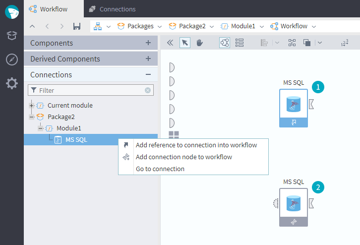 Creation of the connection node in the workflow