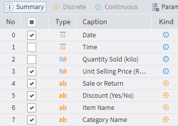 Selecting fields for processing