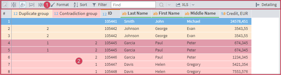 Main window of the "Duplicates and Inconsistencies" visualizer